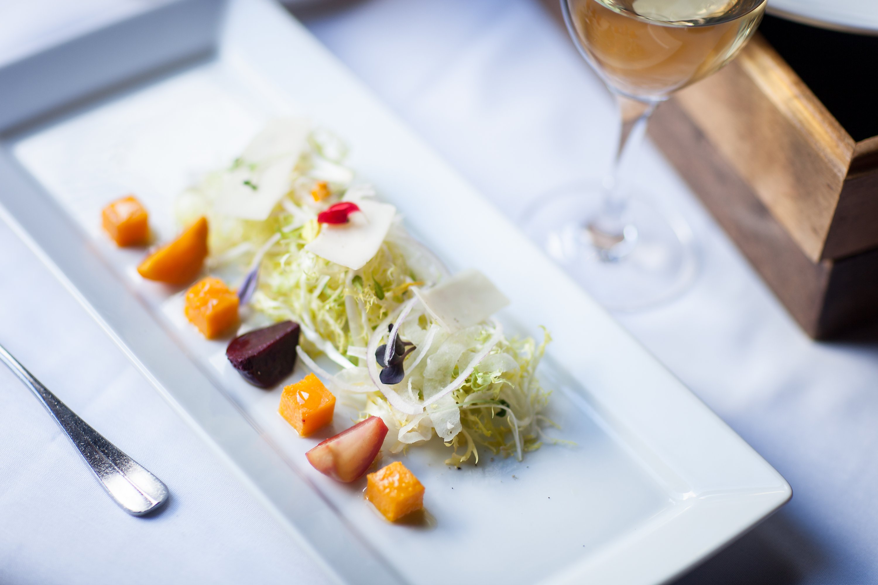 salad and wine